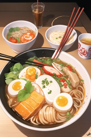 food, signature, cup, no humans, fruit, leaf, bowl, chopsticks, noodles, food focus, ramen, still life