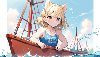 score_9_up, score_8_up, score_7_up,score_6_up,score_5_up,source_anime,masterpiece,best quality,illustration,cute,kawaii,1girl,solo,blonde hair,french_braid,dog ears,gradient brown eyes,On the Olympic stage, a woman is rowing with all her might. Her face shows a serious expression, and you can see the tension in her muscles. Amidst the splashing water, her boat moves forward powerfully, with the audience’s eyes focused on her. Her figure, putting everything into this moment, truly embodies the beauty and tension of sports, score_9_up,(rowing:1.5),(row a boat with oars:1.3)