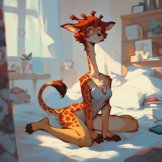 score_9, score_8_up, score_7_up, score_6_up,1girl,furry giraffe lady,furry body,anime,cute,kawaii,dismay,furry chest,full body,wariza,bedroom,furry,sexy,sexy pose,