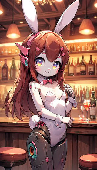 score_9_up, score_8_up, score_7_up,score_6_up,score_5_up,source_anime,masterpiece,best quality,illustration,cute,kawaii,1girl,solo,mechanical body,rabbit ears,playboy_bunny,indoors,bar,light smile,(petite:1.2),source_furry,(robot:1.3),large_breast