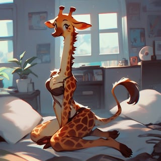 score_9, score_8_up, score_7_up, score_6_up,1girl,furry giraffe lady,furry body,anime,cute,kawaii,dismay,furry chest,full body,wariza,bedroom,furry,sexy,sexy pose,