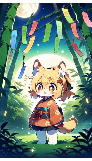  score_9_up, score_8_up, score_7_up,source_anime,masterpiece,best quality,illustration,1girl,solo,blonde hair,ponytail,dog ears,gradient brown eyes,source_furry,tanabata,falling tanzaku,bamboo thicket,full moon,(mysterios:1.3),score_6_up,score_5_up,score_4_up,furry,(heresy:1.3),supplication