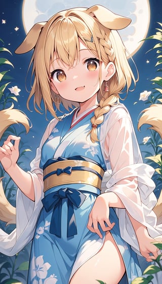  score_9_up, score_8_up, score_7_up,score_6_up,score_5_up,score_4_up,source_anime,masterpiece,best quality,illustration,cute,kawaii,1girl,solo,blonde hair,french_braid,dog ears,gradient brown eyes,tanabata,tanzaku,(silver bamboo thicket:1.),blue full moon,(mysterios:1.3),(heresy:1.4),supplication,kimono Ethnic Dress,(see-through long shawl:1.3),