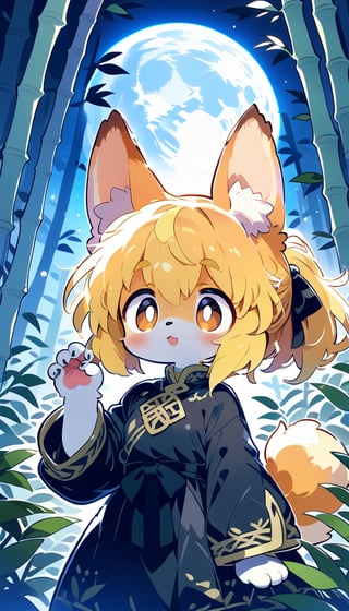  score_9_up, score_8_up, score_7_up,source_anime,masterpiece,best quality,illustration,1girl,solo,blonde hair,ponytail,dog ears,gradient brown eyes,source_furry,falling tanzaku,(silver bamboo thicket:1.3),blue full moon,(mysterios:1.3),score_6_up,score_5_up,score_4_up,furry,(heresy:1.3),supplication,face close up,see-through Multinational Ethnic Dress