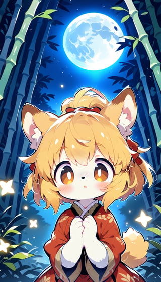  score_9_up, score_8_up, score_7_up,source_anime,masterpiece,best quality,illustration,1girl,solo,blonde hair,ponytail,dog ears,gradient brown eyes,source_furry,falling tanzaku,(silver bamboo thicket:1.3),blue full moon,(mysterios:1.3),score_6_up,score_5_up,score_4_up,furry,(heresy:1.3),supplication,face close up,see-through Multinational Ethnic Dress