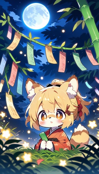  score_9_up, score_8_up, score_7_up,source_anime,masterpiece,best quality,illustration,1girl,solo,blonde hair,ponytail,dog ears,gradient brown eyes,source_furry,tanabata,fall tanzaku,bamboo thicket,full moon,(mysterios:1.3),score_6_up,score_5_up,score_4_up,furry,(heresy:1.3),supplication