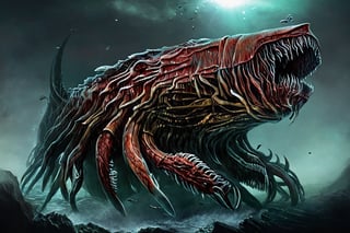 Mutant sea creature in the depths of the ocean,LegendDarkFantasy