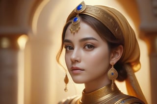 A portrait of a Byzantine style girl with golden background. (masterpiece, top quality, best quality, official art, beautiful and aesthetic:1.2), (1girl:1.4), portrait, extreme detailed, highest detailed, simple background, 16k, high resolution, perfect dynamic composition, bokeh, (sharp focus:1.2), super wide angle, high angle, high color contrast, medium shot, depth of field, blurry background,,itacstl