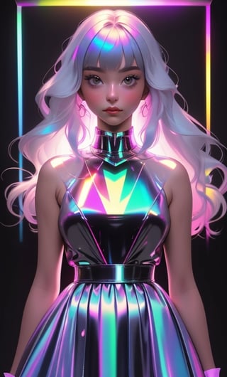 (masterpiece),(best quality), 

1girl, solo, long hair, looking at viewer, simple background, closed mouth, upper body, white hair, blunt bangs, lips, black background, portrait, 

hologram skirt,portrait,(dress hologram:1.2), bioluminescent liquid