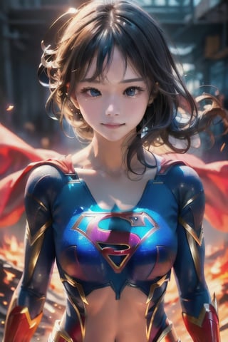 best quality, high quality, ultra quality, 8k, masterpiece, detailed, extremely detailed, insanely detailed, ultra detailed, ultra highres ,exquisite, lifelike Images,cinematic experience,UHD picture,Realistic,photorealistic,hyperrealistic,vivid,RAW photo,shot by DSLR, 
one girl, upper body,half smile, seductive, Heroine, battle costume, fighting pose, powerful like a scene from a movie,(Supergirl Costume),viking,Strong Backlit Particles,female warrior,FFIXBG,