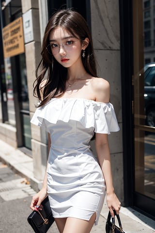 girl, off shoulder dress