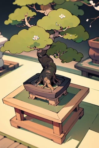 bonsai, japanese garden, white canvas