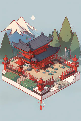 pagoda, garden, architecture, isometric, water, mountains, chinese, ancient, trees, isometric