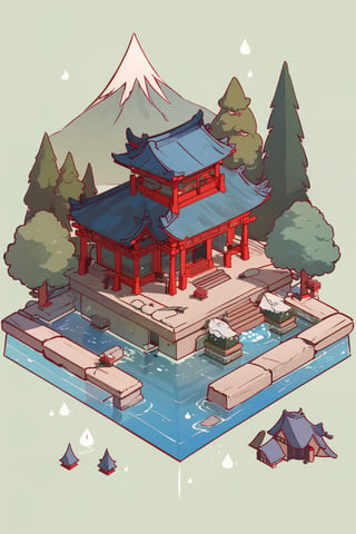 pagoda, mountains, garden, architecture, isometric, water, chinese, ancient, trees, isometric