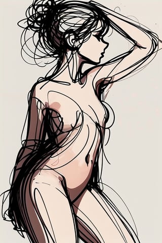 woman,naked,Colorful,dance,rendered with bold, clean outlines and simple shapes,side view ,YunQiuLineArt01