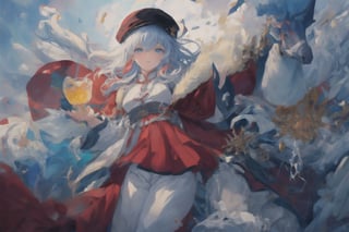 Official Art, Unity 8K Wallpaper, Extreme Detailed, Beautiful and Aesthetic, Masterpiece, Top Quality, perfect anatomy, 

1girl, solo, very long hair, bangs, blue eyes, skirt, indigo vest, long sleeves, hat, red hair, cape, hair over one eye, fur trim, indigo headwear, heterochromia, red cloak, fur-trimmed cloak, white shirt, boots, white pants, chinese clothes, bird, Tula Province, Russian Empire,
Source of life, sparkling stars, water feeder, aquatic tune, ginger, ice water, geranium, oak, impurity glass bottle, tweed cloak, Claret homemade equestrian skirt, Plateau lakes, snow mountains

a beautifully drawn (((ink illustration))) depicting, vintage, Claret and navy blue accents, watercolor painting, concept art, (best illustration), (best shadow), Analog Color Theme, vivid colours, contrast, smooth, sharp focus, scenery, 

(Pencil_Sketch:1.2,masterpiece, midjourney, best quality, incredibly absurdres, messy lines,high detail eyes,More Detail,perfect light,portrait, ,more detail XL,Ukiyo-e, ,ink,colorful,samurai