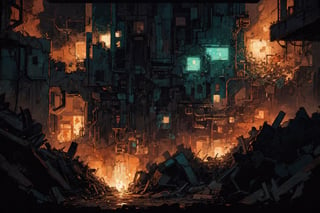 In an eerie digital dystopia, a towering figure emerges from the pixelated ruins, its metallic frame reflecting the sickly glow of neon lights. This haunting image is an oil painting that captures the essence of a futuristic world in decay. The figure's face is a mosaic of fractured screen displays, radiating an otherworldly beauty that belies the underlying chaos. Each pixel is painstakingly rendered with precision, creating a mesmerizing blend of technology and darkness. This mesmerizing piece encapsulates the allure of a world on the brink of collapse, inviting viewers to ponder the consequences of unchecked progress.,masterpiece