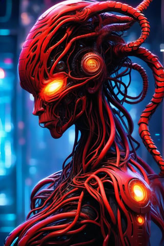 alien humanoid, artwork of a futuristic artificial intelligence superstar with frames made of detailed circuits. artificial brain. marvel studios concept art. artstationhq. creative character design for cyberpunk, red fiery lovecraftian tentacles, intricate, elegant, 8k, highly detailed, digital painting, concept art, smooth, sharp focus, league of legends concept art, wlop, S0ul0fsc1f1
