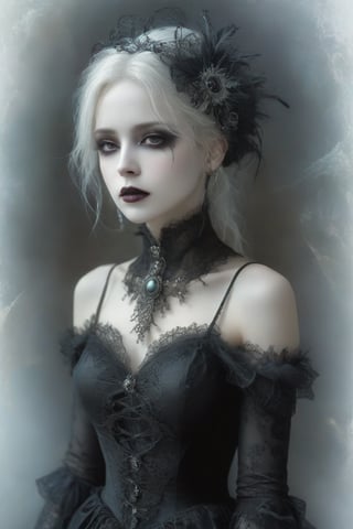 (Fractal Art: 1.3), (Colorful Colors), White Elegance, A morbid beauty in a Gothic oufit, melancholy expression,goth person,DonMM4g1cXL,Sketch