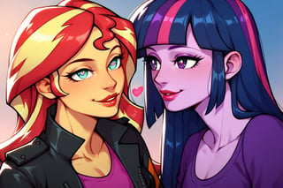 Prompt: Score_9, Score_8_up, Score_7_up, Score_6_up, Score_5_up, Score_4_up, source_cartoon, equestria girls,


Sunset_Shimmer_MLP,
Twilight_sparkle_MLP,

two human women,  mlp cartoon art.   black_Lipstick, lips,  face shot,  two female, two human woman, high_resolution,  large_red_heart-shaped_pupils