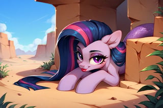 Prompt: Score_9, Score_8_up, Score_7_up, Score_6_up, Score_5_up, Score_4_up, source_cartoon,  

 MLP,  twilight_sparkle, my_little_pony,  lamia girl, snake body


 bright eye makeup looks. Be1nn1e, black_Lipstick, lips, one pony (full body shot:0.9),  desert_background, 
