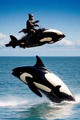 Batman riding on orca killer whale 

1 girl