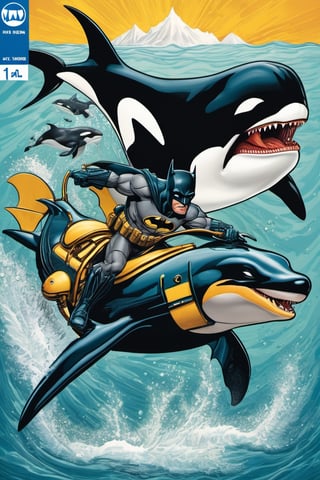 Batman,
 riding,
 orca killer whale ,
,food ,more detail XL