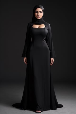 (+18) ,
1 man 1 woman , 
a couple husband and wife,
A sexy Arab woman , 
Wearing traditional Arabian abaya,
Black Long dress,
Satin dress,
Sexy tight dress ,
Hijab ,
Long Cleavage,
RAW photo, 
8k uhd, high quality, 
big lips,
((full_body shot)) ,
m4d4m, 
hourglass body shape, ,
,IncursioPecEnvy