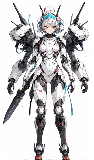 1girl, mechanical macha girl, mechanical parts, antenna headband, holding weapon, full body view, bikini cyborg, mechanical torso, heavy battle damaged, minimalist style, masterpiece, best quality, sci-fi aesthetic, bold line strokes art, photorealistic,