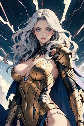 best quality,ultra-detailed,realistic,portrait,Thor,siren,fighting,beautiful detailed eyes,beautiful detailed lips,extremely detailed eyes and face,longeyelashes,curly hair,confident expression,flowing cape,solid stance,fierce battle,lightning bolts,thunder,sword,shield,Mucha style,ornate patterns,decorative elements,nature-inspired motifs,vibrant colors,art nouveau influence,colorful background,strong contrasts,graceful poses,strong and elegant lines,harmonious composition,light and shadows,powerful atmosphere,dynamic energy,heroic proportions,mythical warriors,epic battle scene