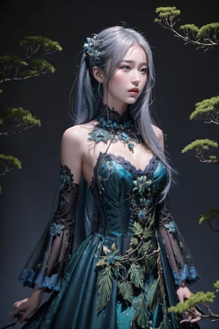 super fine illustration,masterpiece, best quality,{beautiful detailed eyes},1girl,finely detail,Depth of field, 4k wallpaper,bluesky,cumulus,wind,insanely detailed frills,extremely detailed lace,BLUE SKY,very long hair,Slightly open mouth,high ponytail,silver hair,small Breasts,cumulonimbus capillatus,slender waist,There are many scattered luminous petals,Hidden in the light yellow flowers,Depth of field,She bowed her head in frustration,Many flying drops of water,Upper body exposed,Many scattered leaves,branch ,angle ,contour deepening,cinematic angle ,{{{Classic decorative border}}}