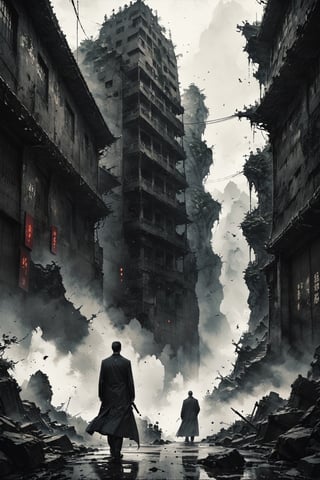 (master piece),(4k),(great artist),A group of men, wearing black and dark gray suits, wearing black sunglasses, elegant ruffians, underworld, holding short guns, film-grade pictures, looking up, background in the streets of Taiwan