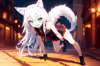 ultra epic HD, photorealistic, cinematic, (masterpiece, best quality:1.15), (1girl, solo, loli), wolf ears, perfect beautiful eyes, white hair, smile, (full body), ((cute, adorable)), 