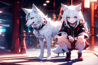 ultra epic HD, photorealistic, cinematic, (masterpiece, best quality:1.15), (1girl, solo, loli), wolf ears, perfect beautiful eyes, white hair, smile, (full body), ((cute, adorable)), 