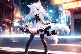 ultra epic HD, photorealistic, cinematic, (masterpiece, best quality:1.15), (1girl, solo, loli), wolf ears, (perfect beautiful eyes), white hair, smile, (full body), ((cute, adorable)), 