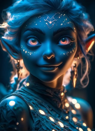 portrait dynamic pose, (sacred night and elf puppet),(ultra-fine HDR), extremely delicate and beautiful girl with translucent opalescent skin, closed mouth, glowing intricate round human detailed eyes, glowing tattoos on face, 