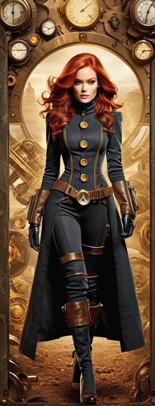 masterpiece, ultra k resolution, jean grey x-men wears steampunk, steampunk style, concept, full body, detailed steampunk background