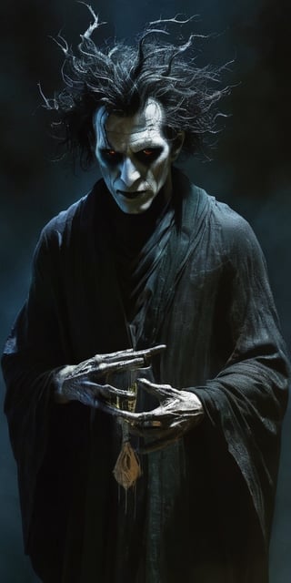 A dark and tantalizingly mysterious figure, Marvel comics' The Sandman is depicted with a richly gothic flair reminiscent of Clive Barker's style. This striking illustration of the character is a haunting painting, showcasing intricate details like flowing dark robes, shadowed features, and a sense of foreboding presence. The artistry in this image is top-notch, capturing the essence of The Sandman in a captivating and immersive way.