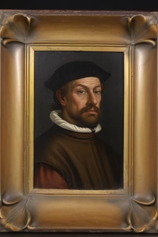 antique oil portrait, medieval man solo, 16th century