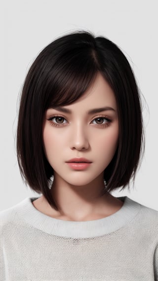 raytracing, absurdres, ultra detailed, 8k raw,
1girl,eyes,nose,lips,
sweater,white background,