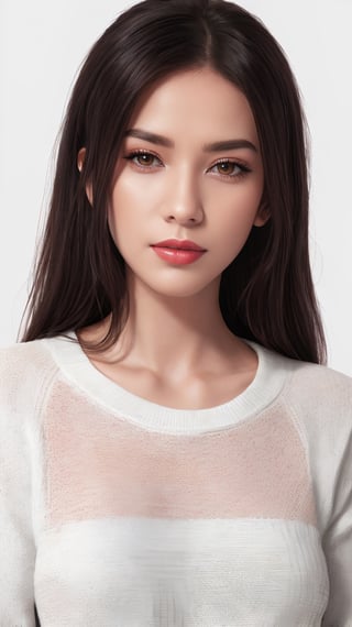 raytracing, absurdres, ultra detailed, 8k raw,
1girl,eyes,nose,lips,
sweater,white background,