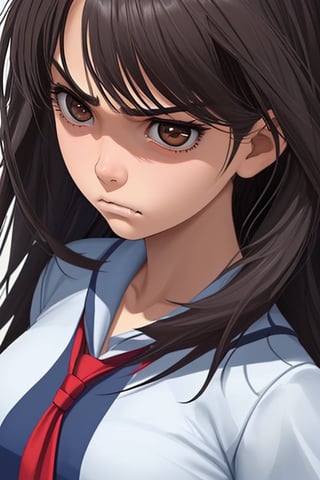 1 girl, student uniform, angry expression, close-up of upper body,