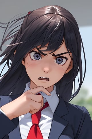 1 girl, student uniform, angry expression, close-up of upper body,