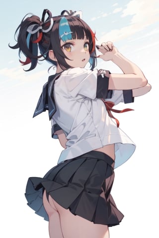 HomuraharaFemaleSummer, serafuku, black skirt, red ribbon, puffy short sleeve,SeiShonagon