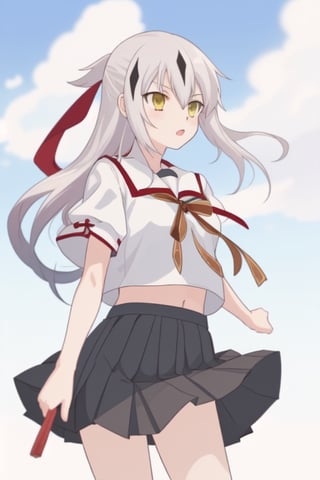 HomuraharaFemaleSummer, serafuku, black skirt, red ribbon, puffy short sleeves,nagao kagetora