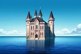 (score_9,score_8_up,score_7_up), anime screencap, oshi_no_ko_style, castle, architecture, island, water, sky