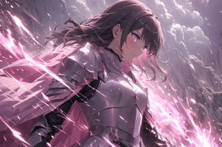 an cinematic shot of a pink princess soul knight,1girl,ultra detailed face,ultra detailed eyes,score_9,score_8_up