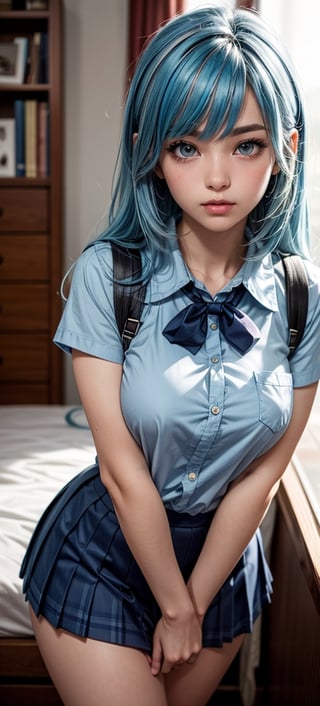 LIGHT BLUE HAIR, LONG HAIR, STITCHES, STITCHED BODY, SCHOOLGIRL UNIFORM, HETEROCHROMIA, Female version of ,Mahito,sanatw
