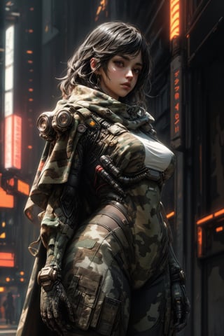 ((Best quality)), ((masterpiece)), (highly detailed:1.3), 3D, beautiful (cyberpunk:1.2) special forces, robort,female with thick voluminous hair wearing (wearing camouflage_uniform:1.1), body armour,cape,digital (camouflage:1.3),HDR (High Dynamic Range),Ray Tracing,NVIDIA RTX,Super-Resolution,Unreal 5,Subsurface scattering,PBR Texturing,Post-processing,Anisotropic Filtering,Depth-of-field,Maximum clarity and sharpness,Multi-layered textures,Albedo and Specular maps,Surface shading,Accurate simulation of light-material interaction,Perfect proportions,Octane Render,Two-tone lighting,Wide aperture,Low ISO,White balance,Rule of thirds,8K RAW,Efficient Sub-Pixel,sub-pixel convolution,photorealistic,perfect,hand,fingers,cbpkv5,Matrix,Angel