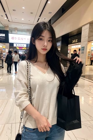 A korean Girl in Mumbai mall with shopping bag 2